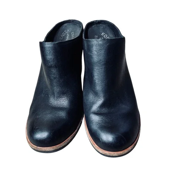 Kork-Ease Black Leather Stacked Block Heel Mule Booties Womens 7.5M - Picture 2 of 12